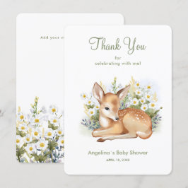 Baby shower bedankkaart met een schattige fawn.
