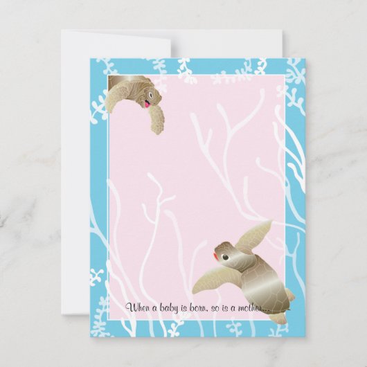Baby shower bedankkaart, roze/blauwe schildpad bedankkaart (Voorkant)