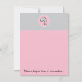 Baby shower bedankkaart, roze dolfijn bedankkaart