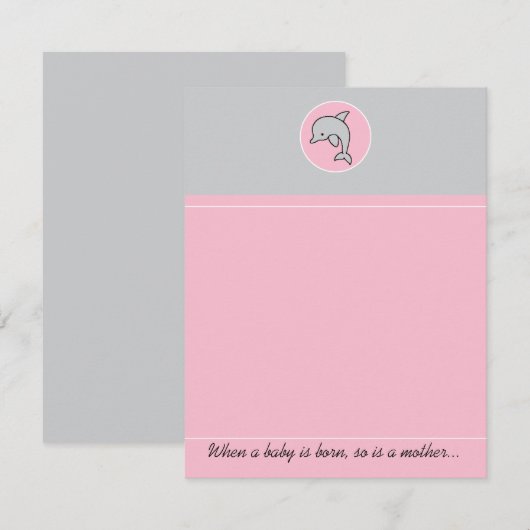 Baby shower bedankkaart, roze dolfijn bedankkaart (Voorkant / Achterkant)