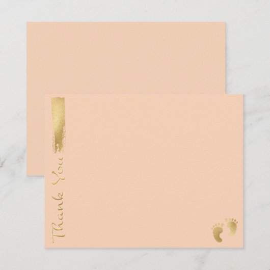 Baby shower bedankkaart, "roze/goud" bedankkaart (Voorkant / Achterkant)