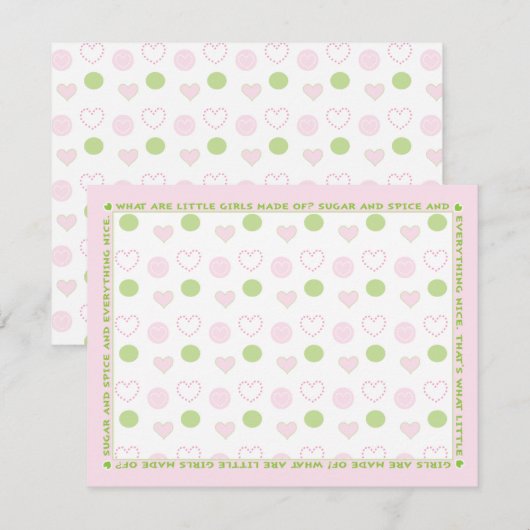 Baby shower bedankkaart, "Sugar and Spice" Bedankkaart (Voorkant / Achterkant)