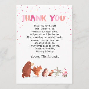 Baby shower bedankkaart Woodland meisje roze