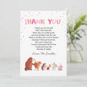 Baby shower bedankkaart Woodland meisje roze (Staand voorkant)