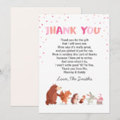 Baby shower bedankkaart Woodland meisje roze (Voorkant / Achterkant)