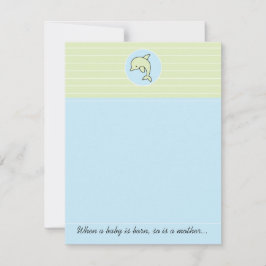 Baby shower bedankpas, blauwe dolfijn bedankkaart