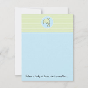 Baby shower bedankpas, blauwe dolfijn bedankkaart