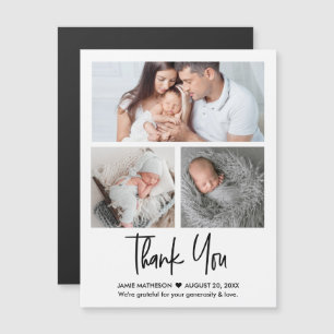 Baby Shower Bedankt 3 Foto Collage Aandenken Magnetische Uitnodiging