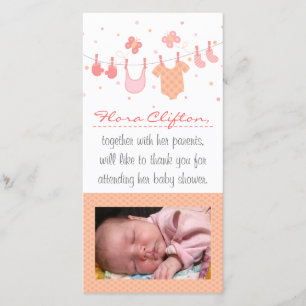 Baby shower bedankt: Babykleren aan de waslijn Bedankkaart