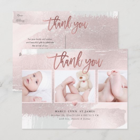 Baby shower Bedankt Blush Pink Brush Stroke Briefkaart (Voorkant / Achterkant)