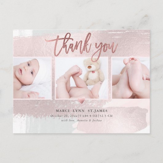 Baby shower Bedankt Blush Pink Brush Stroke Briefkaart (Voorkant)