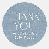 Baby shower bedankt chambray blauw ronde sticker (Voorkant)