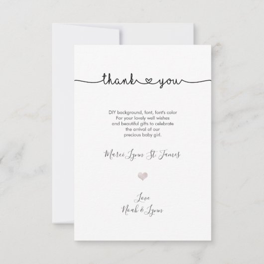 Baby shower Bedankt Chic Love Script (Achterkant)