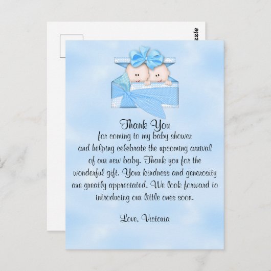 Baby shower bedankt dat het Twins Boy is Briefkaart (Voorkant / Achterkant)