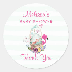 Baby shower Bedankt Egg Flamingo & Bunny Ronde Sticker