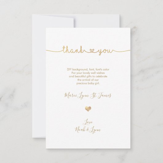 Baby shower Bedankt Faux Gold Chic Love Script (Achterkant)