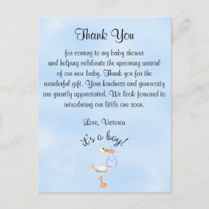 Baby shower Bedankt Het is een Boy Baby Boy Stork Briefkaart