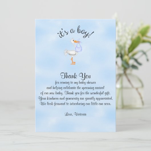 Baby shower Bedankt Het is een Boy Baby Boy Stork Kaart (Staand voorkant)