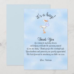Baby shower Bedankt Het is een Boy Baby Boy Stork Kaart