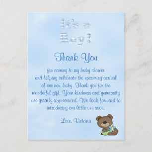 Baby shower Bedankt Het is een Boy Baby Boy Teddy Briefkaart