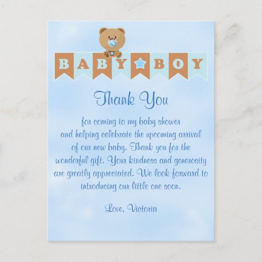 Baby shower Bedankt Het is een Boy Baby Boy Teddy  Briefkaart (Voorkant)