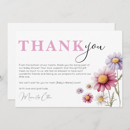 Baby shower Bedankt Kaart Sjabloon (Voorkant / Achterkant)