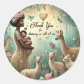 Baby shower Bedankt Kaarten Douchen met liefde Ronde Sticker (Voorkant)