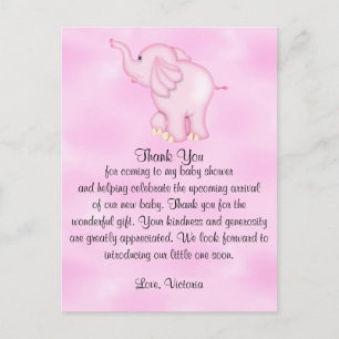Baby Shower Bedankt Meisje Olifant Briefkaart