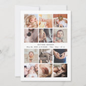 Baby shower Bedankt Minimalist 12 Fotocollage Aankondiging (Voorkant)