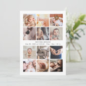 Baby shower Bedankt Minimalist 12 Fotocollage Aankondiging (Staand voorkant)