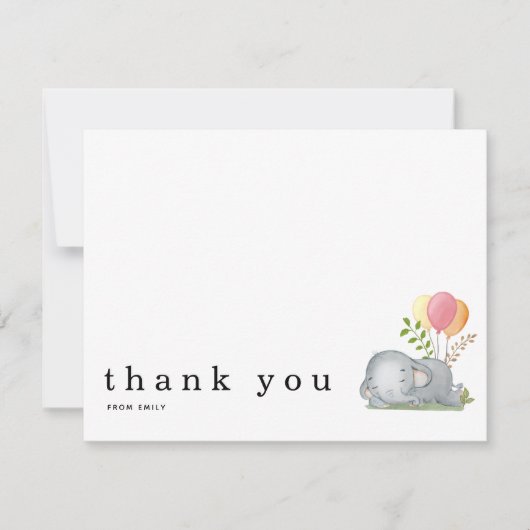 Baby Shower Bedankt Naam Slapende Olifant Roze Notitiekaartje (Voorkant)