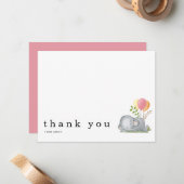 Baby Shower Bedankt Naam Slapende Olifant Roze Notitiekaartje (Voorkant / Achterkant in situ)