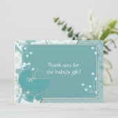 Baby shower Bedankt Notities Turquoise Baby Buggy (Staand voorkant)