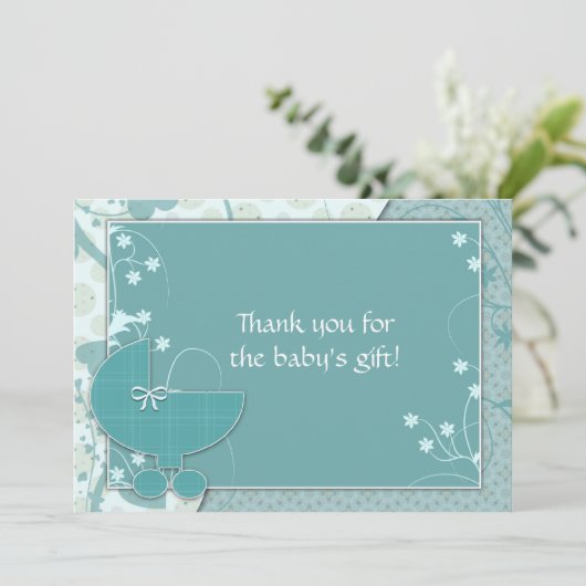 Baby shower Bedankt Notities Turquoise Baby Buggy (Staand voorkant)