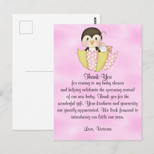 Baby shower Bedankt Penguin Briefkaart (Voorkant / Achterkant)