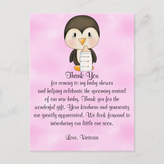 Baby shower Bedankt Penguin Briefkaart (Voorkant)