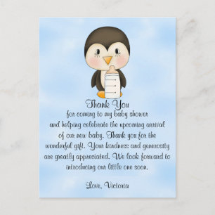 Baby shower Bedankt Penguin Briefkaart