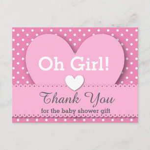 BABY SHOWER BEDANKT Polka Dot V07 ROZE Briefkaart
