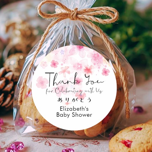 Baby Shower Bedankt Roze Bloemig Zoete Script Ronde Sticker