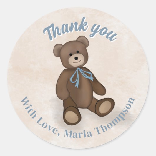Baby shower Bedankt Schattigee teddybeer Ronde Sticker (Voorkant)