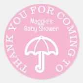 Baby shower Bedankt stickers met roze paraplu (Voorkant)