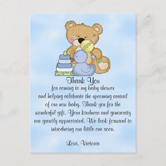 Baby shower Bedankt Teddy Bear Briefkaart (Voorkant)