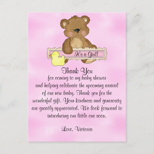 Baby shower Bedankt Teddy Bear Briefkaart (Voorkant)