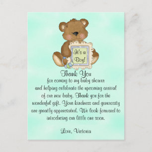 Baby shower Bedankt Teddy Bear Briefkaart
