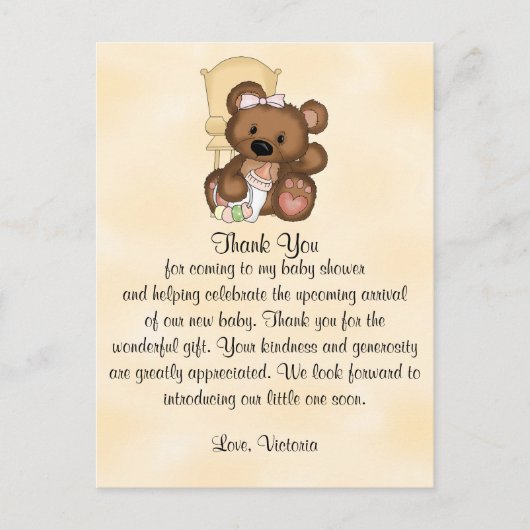 Baby shower Bedankt Teddy Bear Briefkaart (Voorkant)