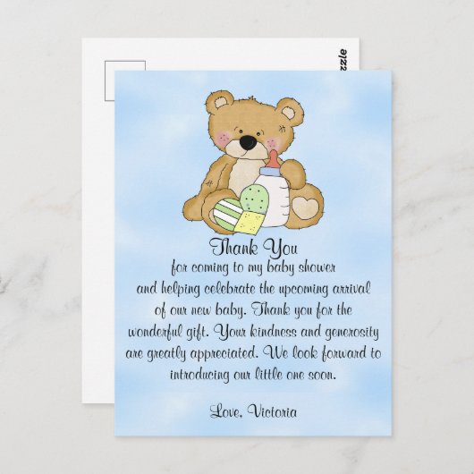 Baby shower Bedankt Teddy Bear Briefkaart (Voorkant / Achterkant)