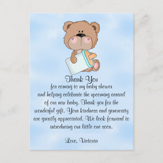 Baby shower Bedankt Teddy Bear Briefkaart (Voorkant)