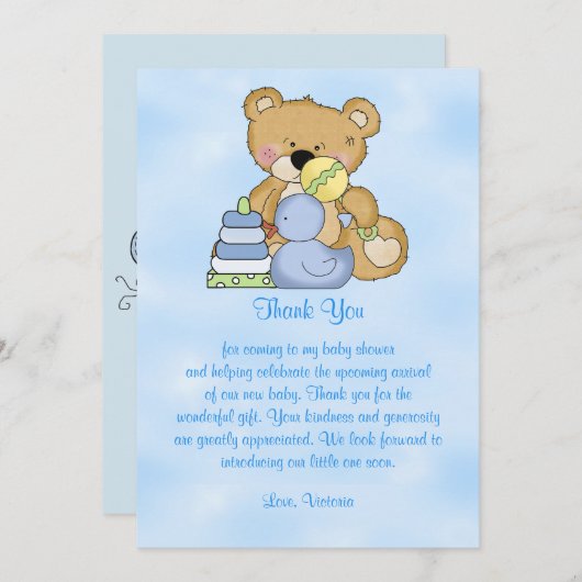 Baby shower Bedankt Teddy Bear Kaart (Voorkant / Achterkant)