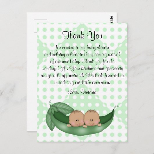 Baby shower Bedankt Twins Peas in a Pod Briefkaart (Voorkant / Achterkant)