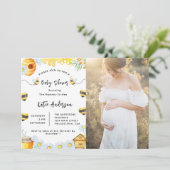Baby shower Bee Zonnebloem Fotouitnodiging Kaart (Staand voorkant)